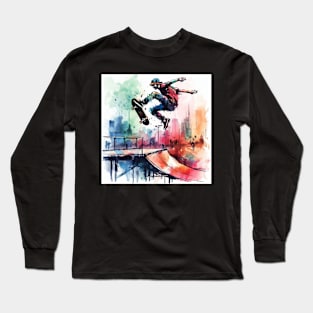 Kid riding a skateboard on a jump Long Sleeve T-Shirt